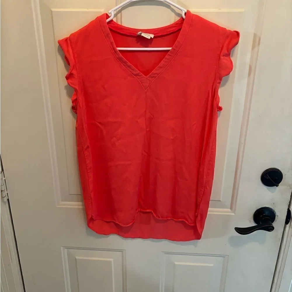 Kate Spade Live Colorfully Orange V Neck Flutter Sleeve Top size S